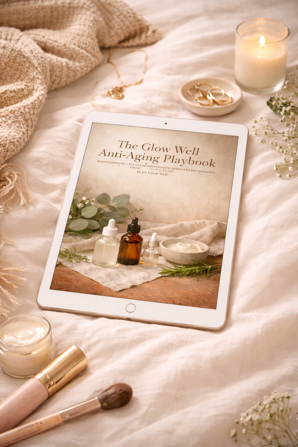 The Glow Well Anti-Aging Playbook on tablet